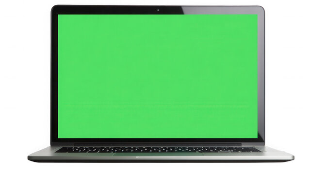 Modern laptop with green screen isolated on transparent background for mockup - Powered by Adobe