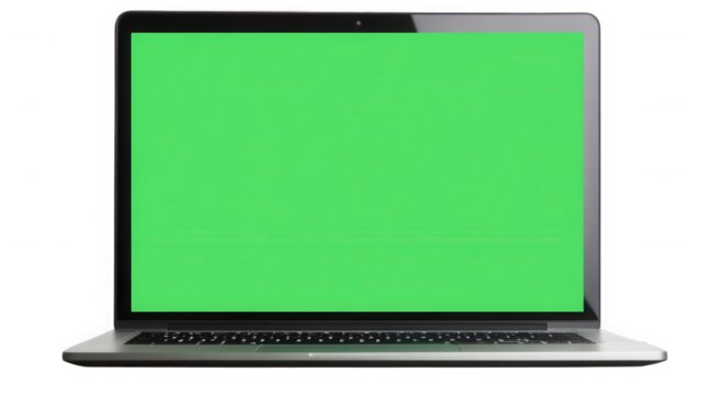 Modern laptop with green screen isolated on transparent background for mockup - Powered by Adobe