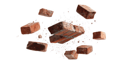 Floating Bricks and Small Pieces of Bricks isolated on transparent background Remove png, Clipping Path, pen tool