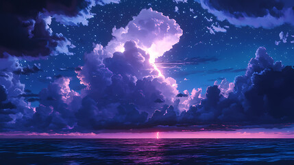 Dramatic purple pink sunset over ocean