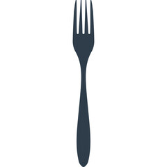 Dark Blue Silhouette of a Single Four Tined Fork on a White Background Isolated Object