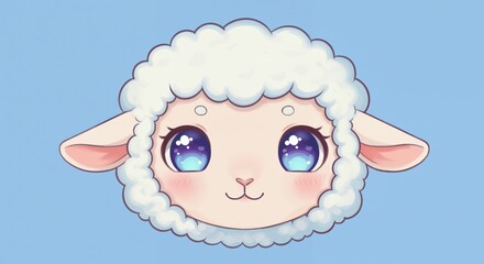 Fototapeta premium Cuddly Sheep Illustration: A charming illustration features a cute sheep with soft, fluffy wool, sweet eyes, evoking a sense of innocence and tranquility.