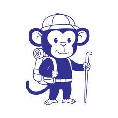 Cartoon Hiking Monkey with Backpack