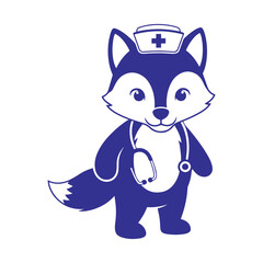 Cartoon Fox Nurse with Stethoscope