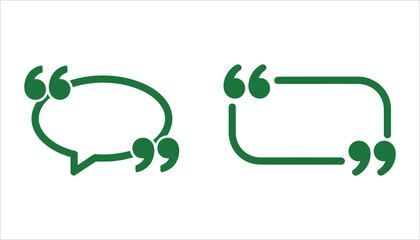 Two green quotation mark speech bubble icons on white background quote chat bubble