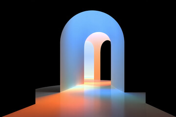 Fototapeta premium Futuristic neon archway with vibrant gradient lights in abstract design