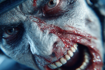 Obraz premium Close-up of menacing zombie with intense expression and blood