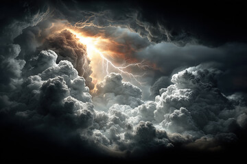 Dramatic lightning storm illuminating dark thunderous clouds