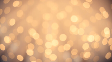 Fototapeta premium Soft gold bokeh background. Warm white light circles. Elegant abstract backdrop. Blurred glowing orbs, soft shimmer. Warm festive illumination. Christmas, New Year, design, cards, banners, invitations