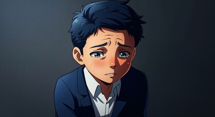 Fototapeta premium Empathy in Illustration: A poignant illustration captures a person expressing introspection, conveying vulnerability with a hint of concern.