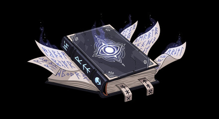 Mysterious Ancient Grimoire with Mystical Eye Symbol.