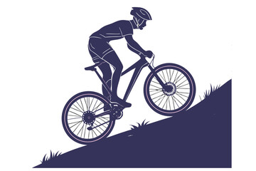 Fototapeta premium cyclist on a bike : silhouette of mountain biker climbing steep hill on rugged trail for outdoor adventure