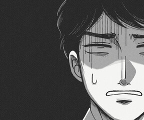 ガガーン&hellip;ショックを受けて固まる男性の白黒漫画イラスト