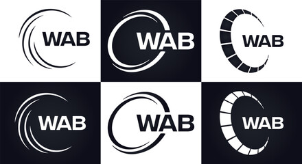WAB set ,WAB logo. W A B design. White WAB letter. WAB, W A B letter logo design. Initial letter WAB letter logo set, linked circle uppercase monogram logo. W A B letter logo vector design.