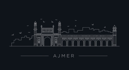 Obraz premium Ajmer Skyline Outline Illustration
