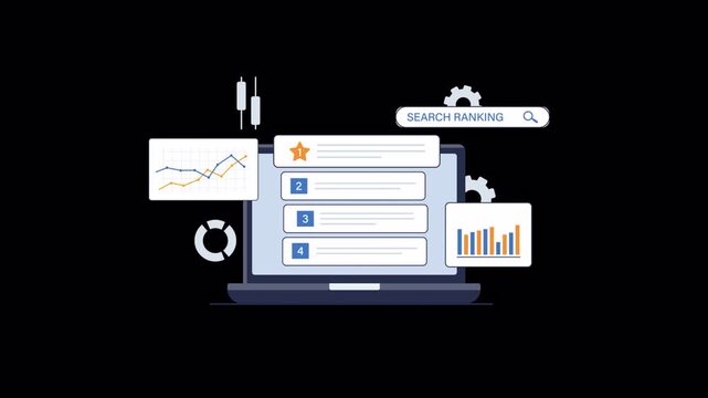 Search Ranking and Analytics. SEO Optimization Concept Animation Video - Transparent
