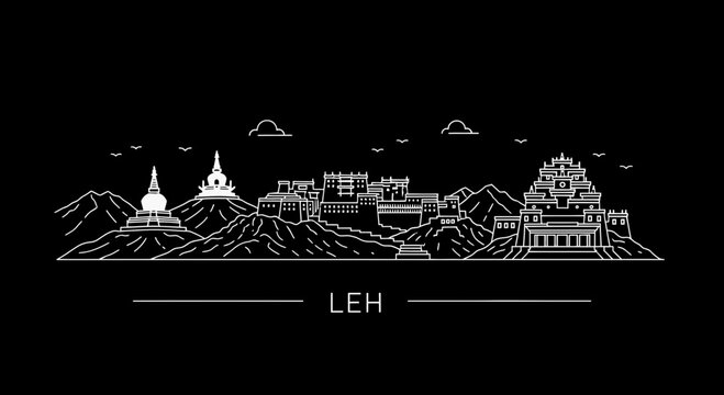 Leh Skyline Illustration Black and White