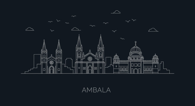 Ambala City Skyline Line Art Illustration