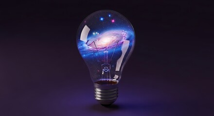 A lightbulb containing a galaxy, representing ideas, innovation, and cosmic concepts.