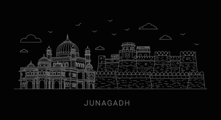 Obraz premium Junagadh City Skyline Vector Illustration