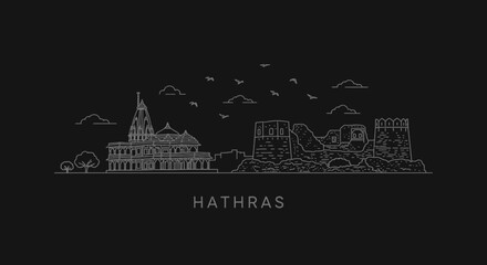 Fototapeta premium Hathras India City Skyline Line Art