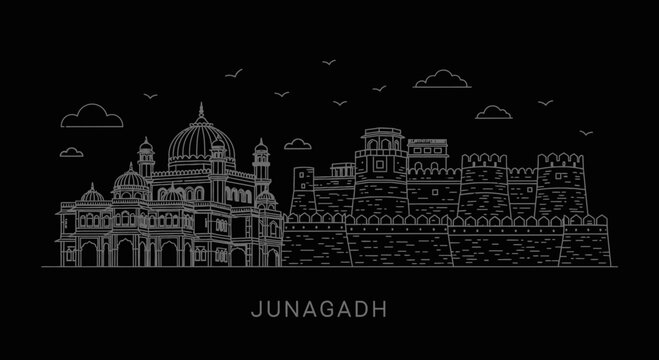 Junagadh City Skyline Vector Illustration