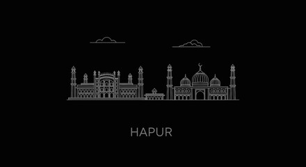 Fototapeta premium Hapur City Skyline Silhouette with Islamic Architecture and Clouds