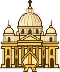 Golden Pope Cathedral Vector Illustration with Mitre – Catholic Landmark Church Icon