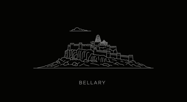Bellary Fort Outline Illustration Black Background