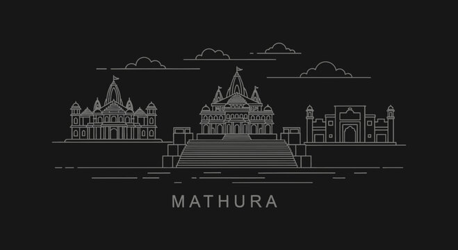 Mathura Cityscape Skyline Outline Illustration