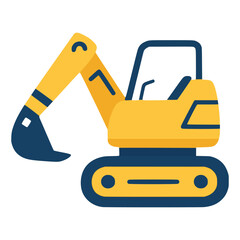Yellow excavator construction equipment machine tool flat color vector illustration template design