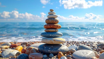Zen Stone Balance Stack on Sunny Beach