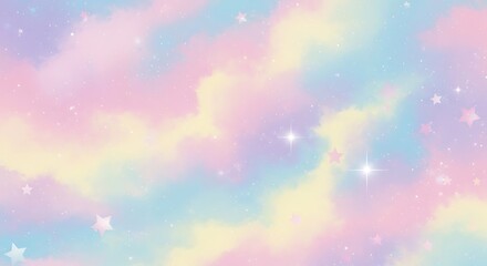Soft, pastel-colored abstract background featuring blended clouds and scattered stars, creating a dreamy, ethereal aesthetic.