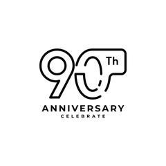 90 Th Anniversary Celebration Flat Line Vector Template Design Illustration