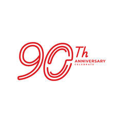 90 Th Anniversary Celebration Flat Line Vector Template Design Illustration