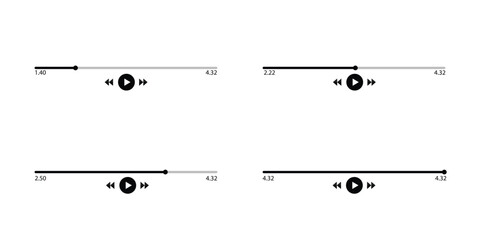 Music or video play bar icon. Modern UI Design Element for Music App Design with Pause, Play, Skip, Favorite, Queue Buttons.