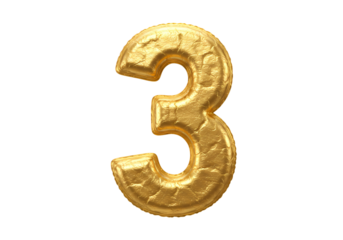 Shiny gold number 3 balloon celebrates success