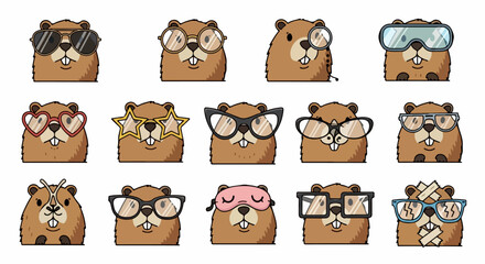 Cute groundhog faces with various eyewear