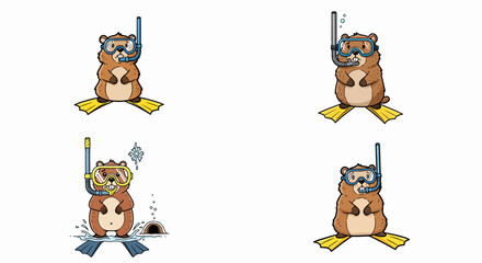 Beaver snorkeling with transparent background © Pandaman1102