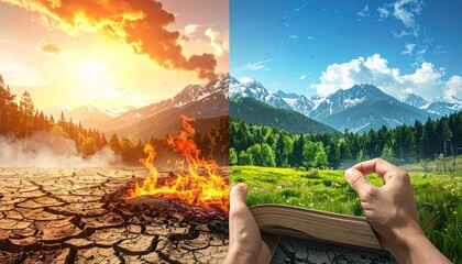 Bridging Worlds From Arid Wasteland to Lush Paradise, A Visual Metaphor for Environmental Restoration