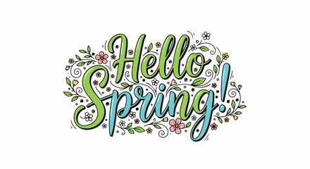 Hello Spring lettering with floral elements