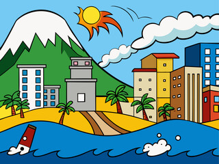 Fototapeta premium tsunami wave attack city