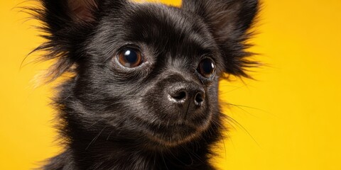 The Chihuahua Close Up Portrait Against Bright Yellow Studio Background With Curious Expression
