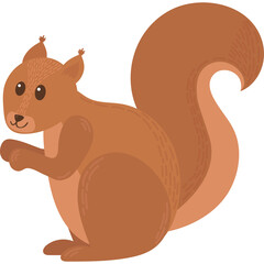 A Brown Squirrel With A Bushy Tail And Cute Eyes Sits On A Transparent Background, A Whimsical Woodland Creature Illustration.