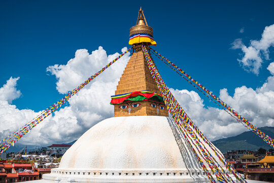 Boudhanath Stupa with Prayer Flags in Kathmandu, Nepal