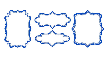 Three ornate blue and white decorative frames with intricate borders, perfect for graphic design elements.