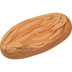 A Single Almond Nut Isolated on a Transparent Background Illustrating a Natural Organic Food Element With Detailed Texture And Brownish Tan Color