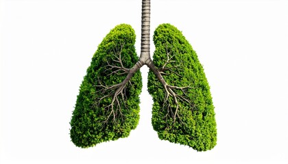 Human lungs made of lush green leaves and branches, symbolizing health and nature's vitality
