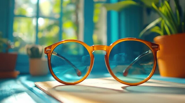 Stylish Sunglasses Resting on a Table in Bright Sunlight