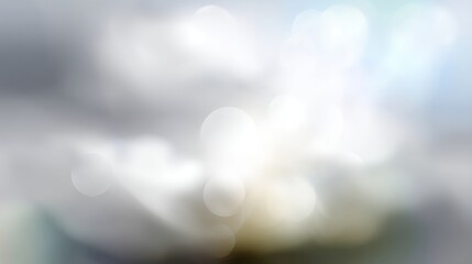 Abstract light bokeh background with soft white, gray, and blue tones. Features blurred circles of light, an ethereal and dreamy effect, blurred white background
